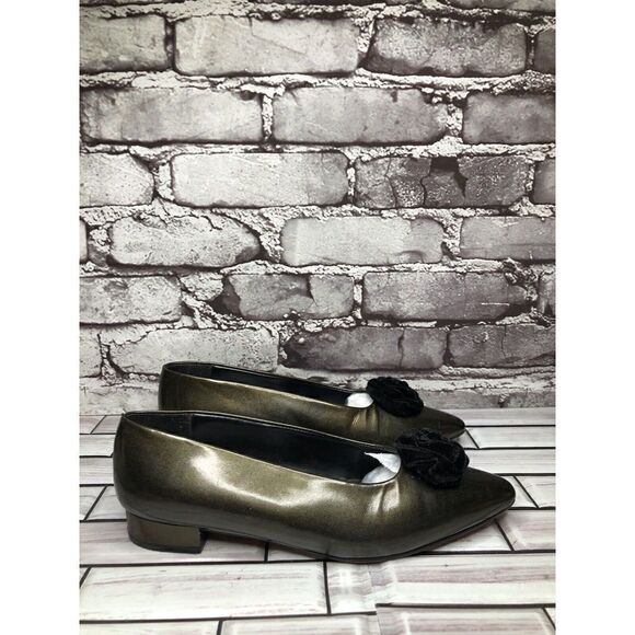 I. Magnin Green Metallic Patent leather Slip On Heeled Shoes Women Sz 6M US/36EU - Picture 2 of 16